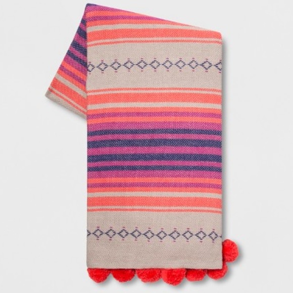 Opalhouse Other - OpalHouse Cotton Global Stripe Pom Pom Woven Throw